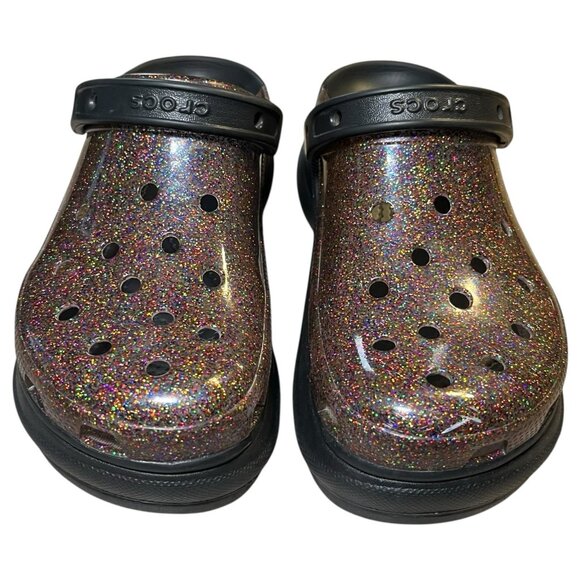 Crocs Platfirm Clogs Womens Sz 8 Classic Bae Pride Translucent Glitter - Picture 1 of 16